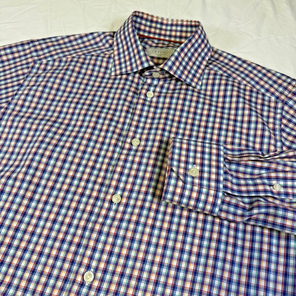Eton Contemporary Dress Shirt Men's 15.5 39 (Medium) Slim Multi-Color Check